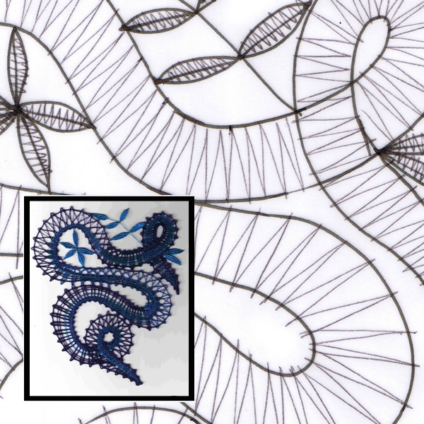 Klöppelbrief Spirale mit Stern