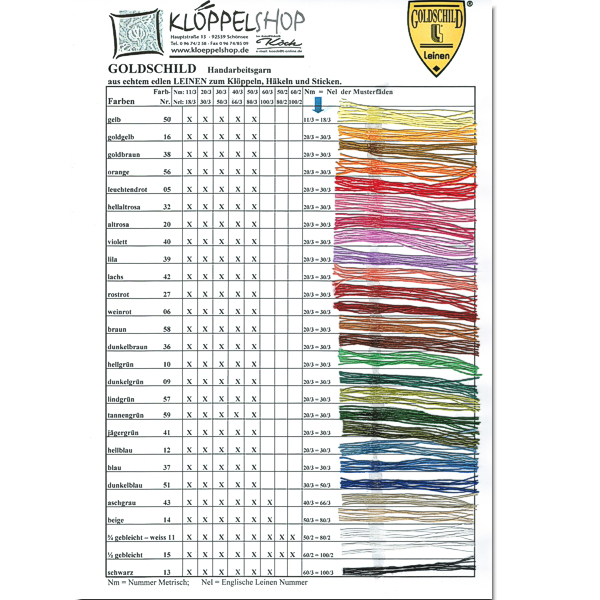 Goldschild Farbkarte