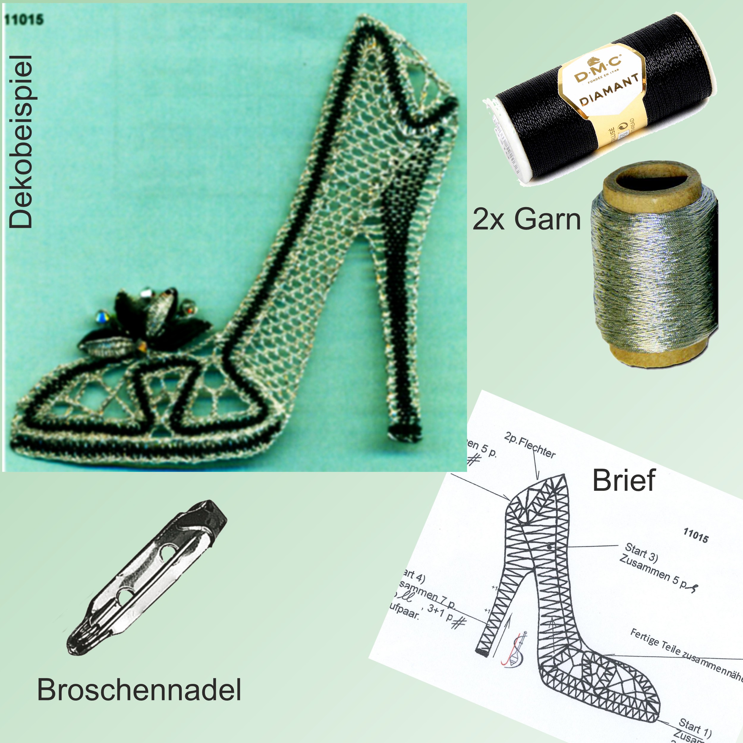 Klöppelbrief  Brosche SET