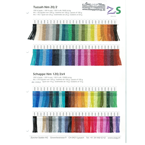 Farbkarte - Tussah + Schappe Seide