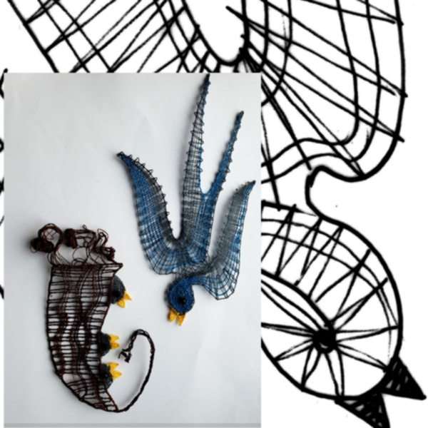 Klöppelbrief Schwalbenfamilie