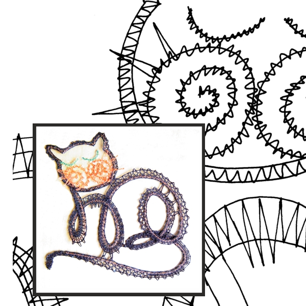 Klöppelbrief "2 müde Katzen"