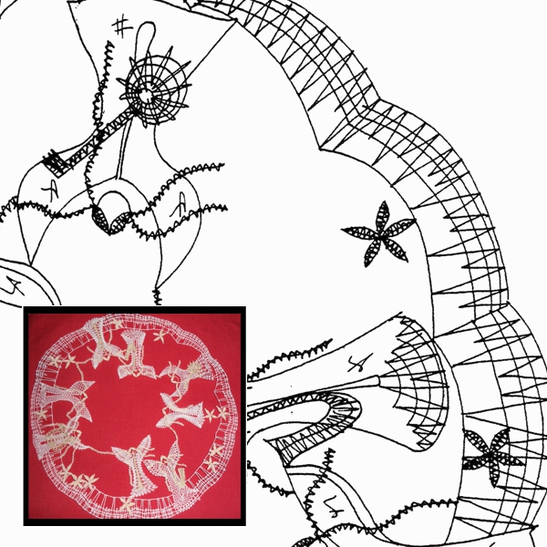 Klöppelbrief Spitze für Tischdecke