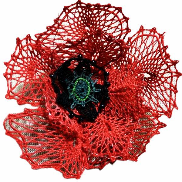 Klöppelbrief Roter Mohn