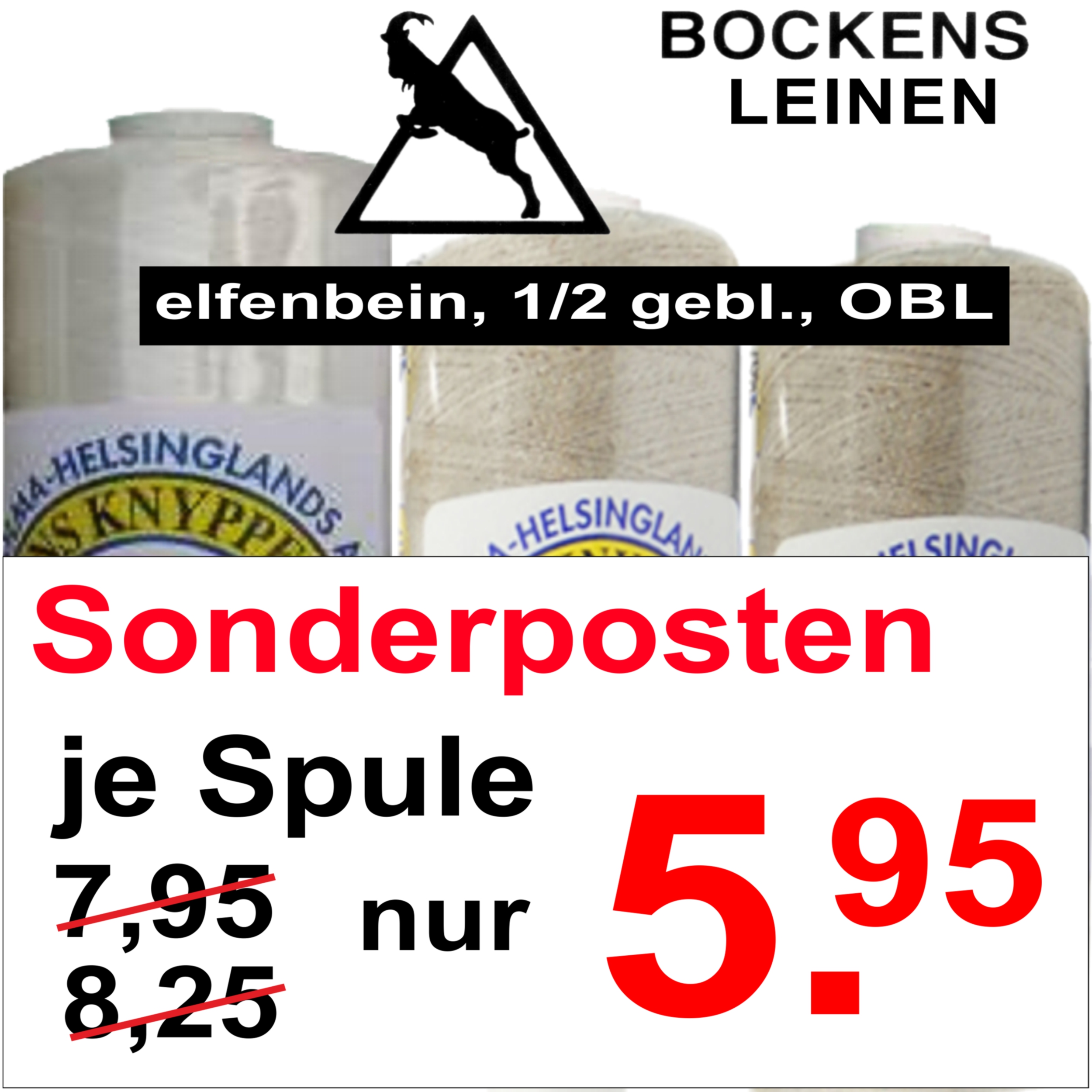 BOCKENS Leinengarn - 1/2-gebleicht, obl, elfenbein