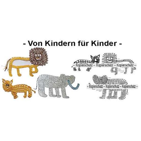 Klöppelbrief 2 Löwen & Elefant 